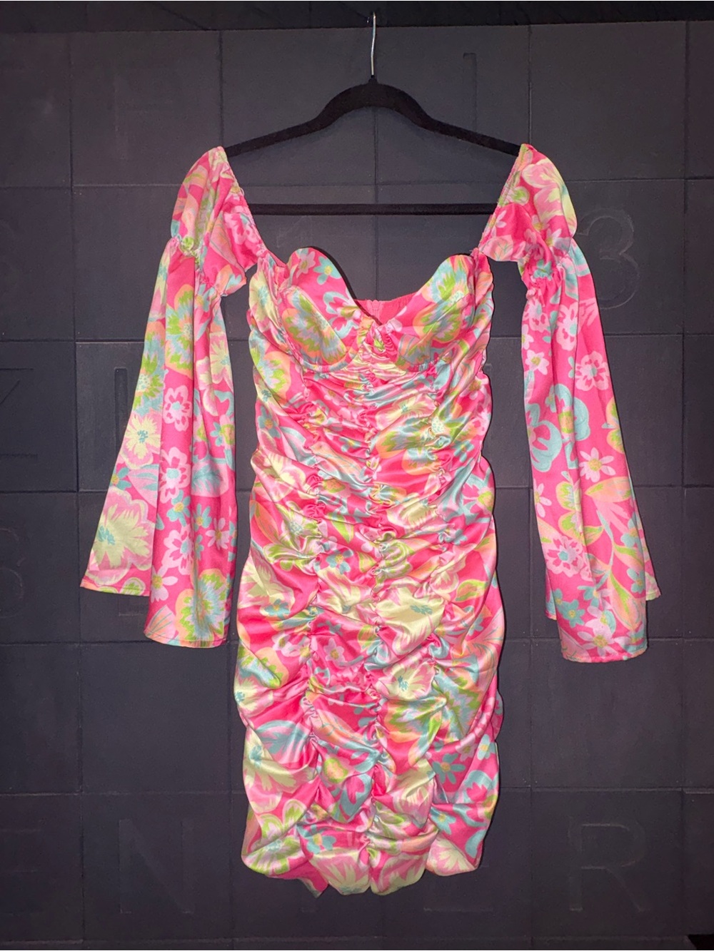 Cider Pink Floral Ruched Sweetheart Mini Dress